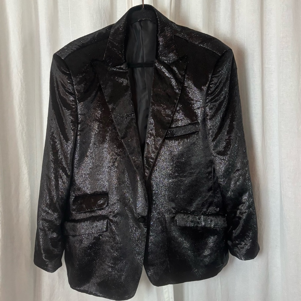 Blu Martini Men’s Blazer Black Glitter Shimmery Sz L Formal Dinner Jacket